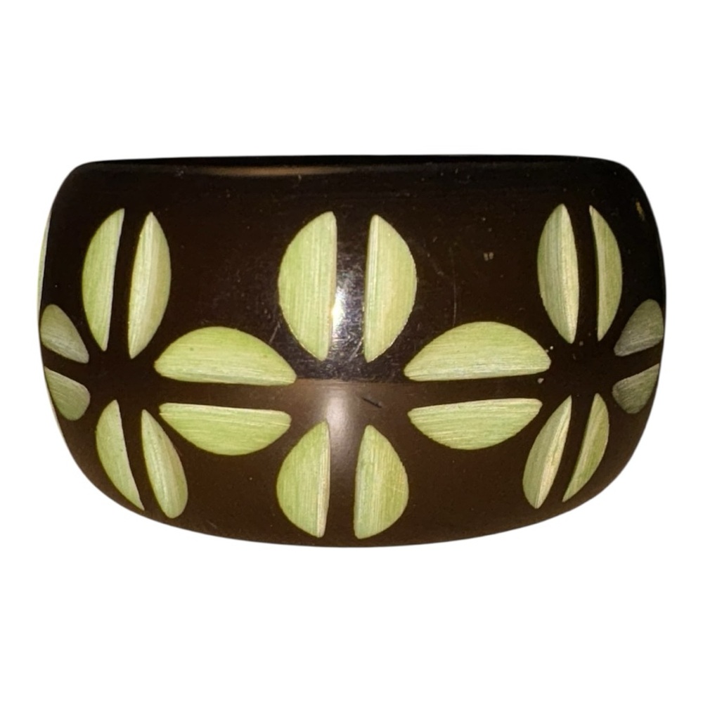 Vintage Wide Black Overdyed Green Carved Big Bakelite-style Bracelet 1950 JB9